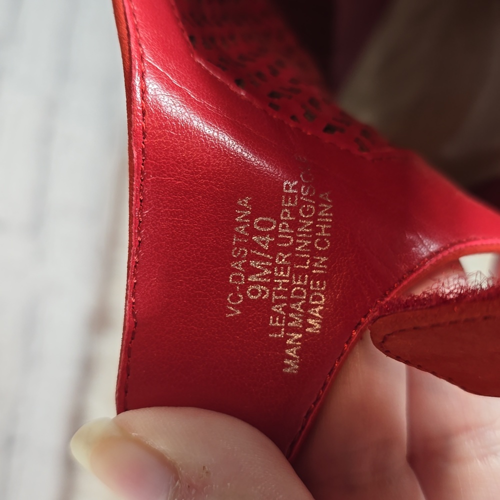 Vince Camuto "Dastana" Leather Rust Red Peep-Toe Sandals NWOT Size 9 - Picture 8 of 11